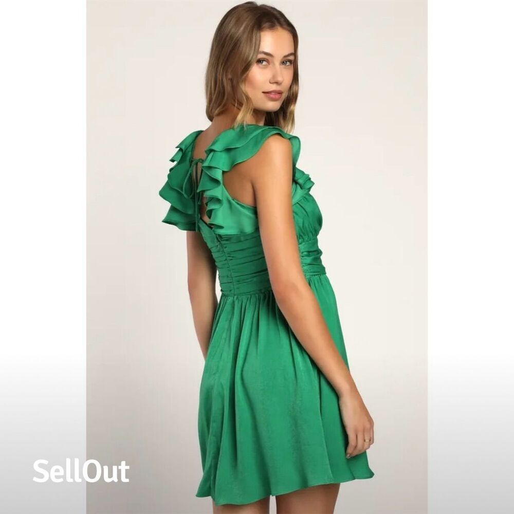 NWT Lulus Women's Green Daytime Darling Mini Dress‎ Ruffled Sleeves Party - Picture 2 of 13